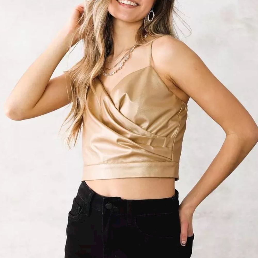 Faux leather cropped tank